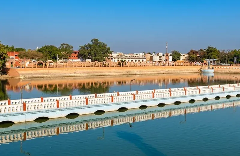 Rani Talab Jind with bridge and temple view, Jind, Haryana